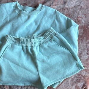 Womens Aqua Shorts and sweatshirt set